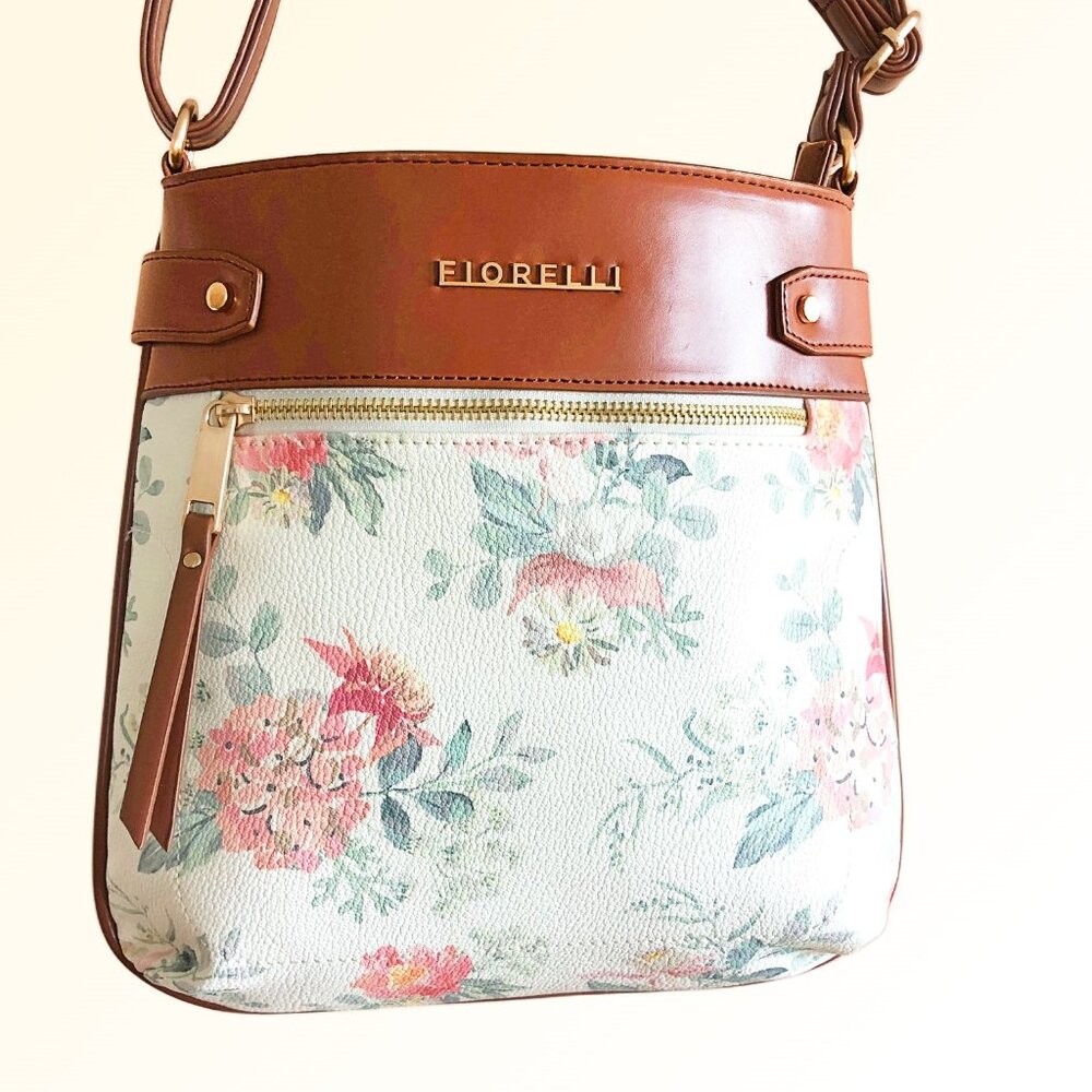Fiorelli Floral Crossbody Shoulder Bag Brown Trim
